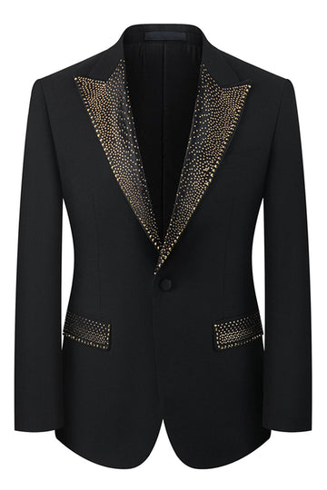 Noir Peak Lapel Perlé 3 Pièces Hommes Costumes